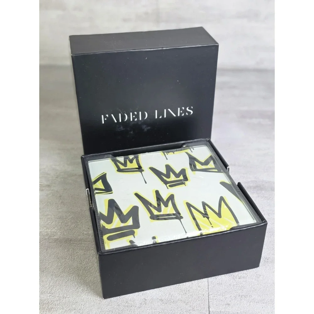Faded Lines GRAFFITI Glass Coaster Bar Set Each Different Designs New Sealed